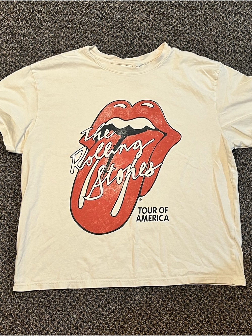 H&M White Tee with Red Rolling Stones Tongue Graphic